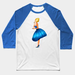 Blonde girl in blue dress Baseball T-Shirt